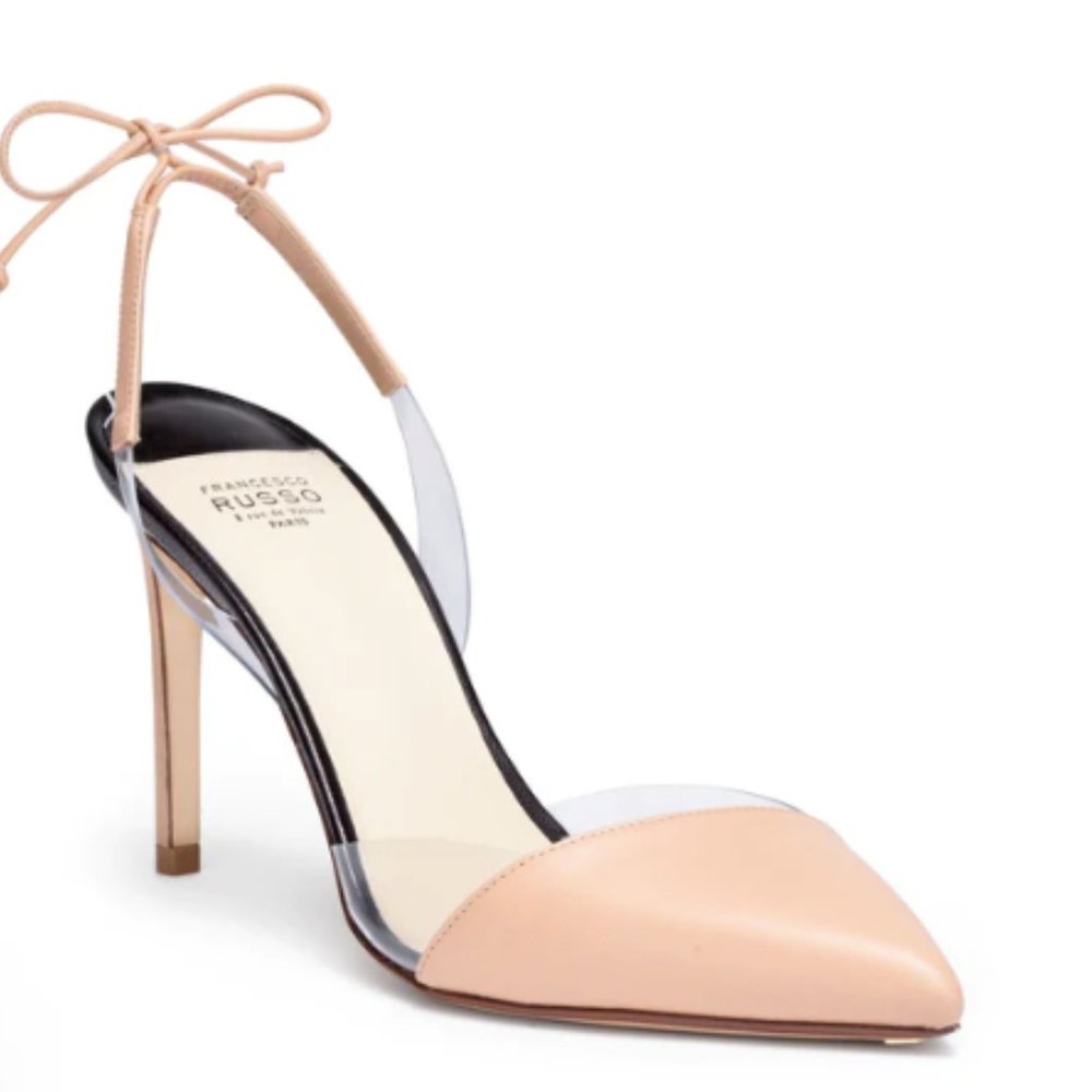 FRANCESCO RUSSO Nude leather sling back pumps